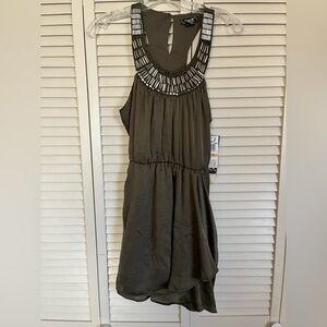 NWT Sequin Hearts Dark Olive Mini W/Silver accents Stretch dress (S)